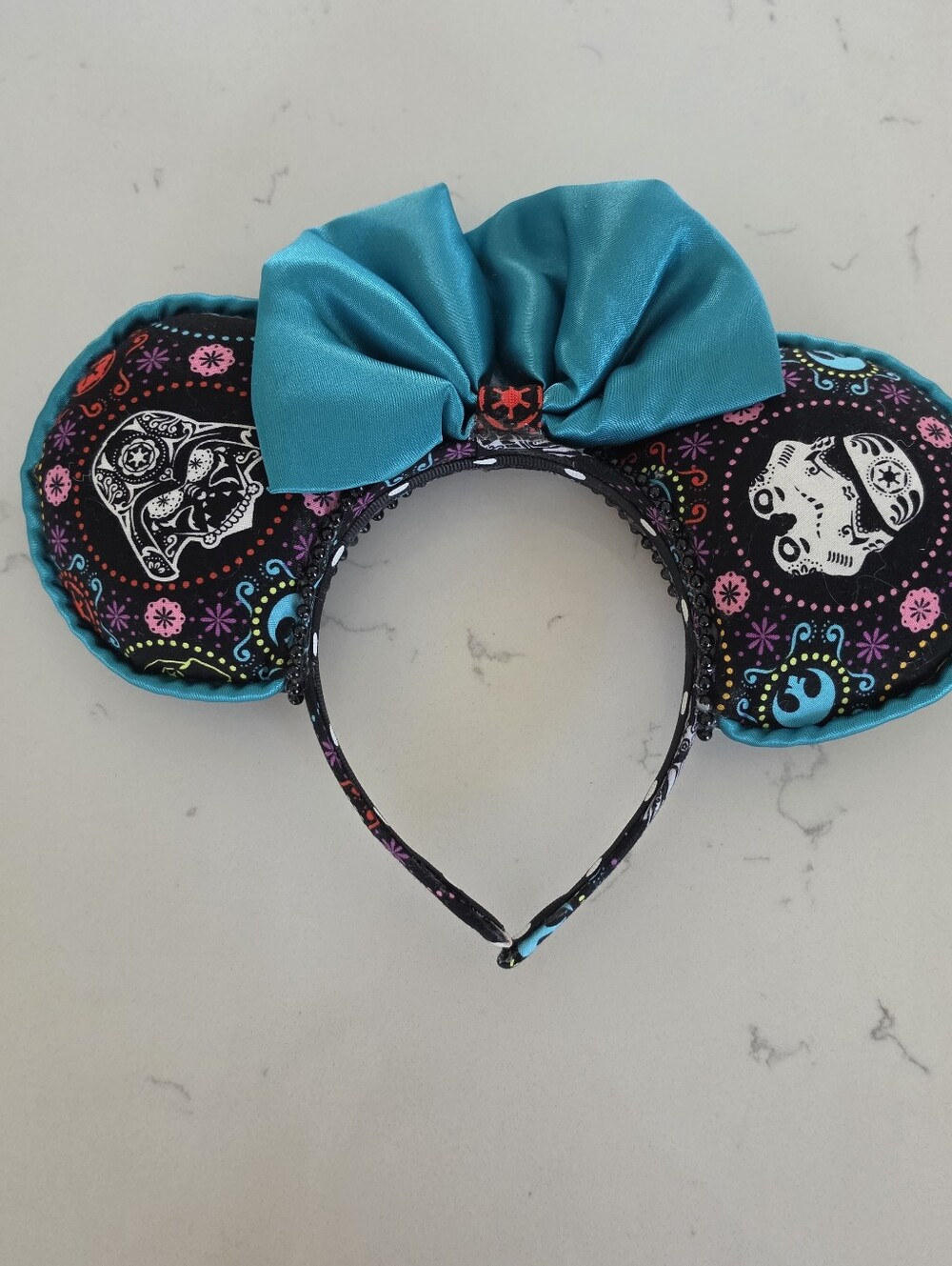 Custom Star Wars Sugar Skull Minnie Ears Headband Teal Satin Bow